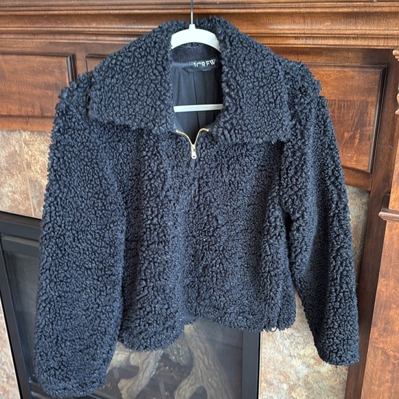 J Crew Black Sherpa half-zip fleece pullover teddy cozy fuzzy soft Small - Picture 1 of 11